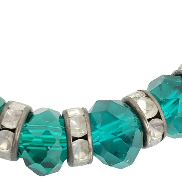 Womens Bracelet Ring 2 Piece Set Stretch Green Faceted Glass Rhinestone Vintage - Picture 4 of 9